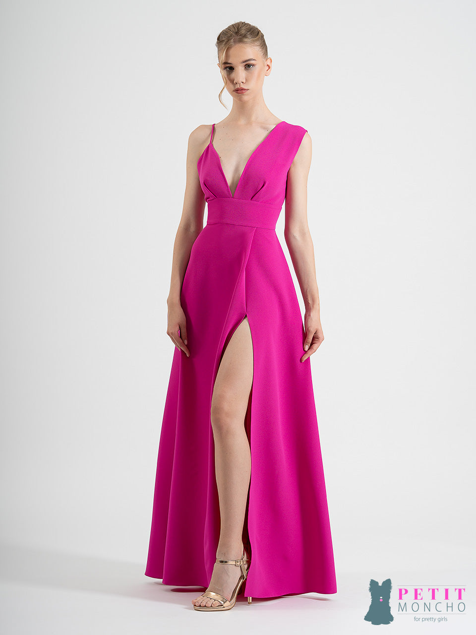 VESTIDO LARGO CREP FUCSIA