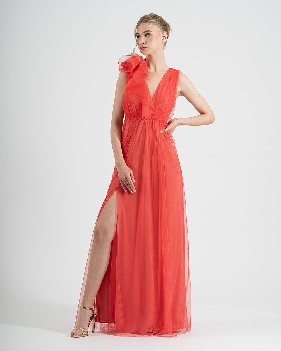 VESTIDO TUL FLOR CORAL